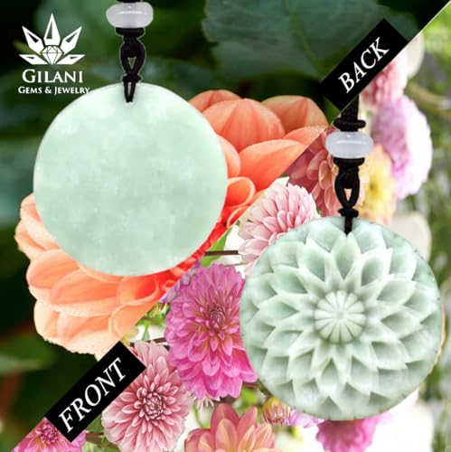 Natural Jade Pendant Necklace, Dahlia Flower Hand-Carved on AAA+ Quality Jade, Unisex Floral Necklace, Symbolizes Beauty, Determination, Dignity4