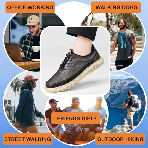 Image of Moodeng Mens Dress Shoes Leather Causal Oxfords Lightweight Formal Business Oxfords Adjustable Lacing Derby Shoes Comfortable Walking Loafers