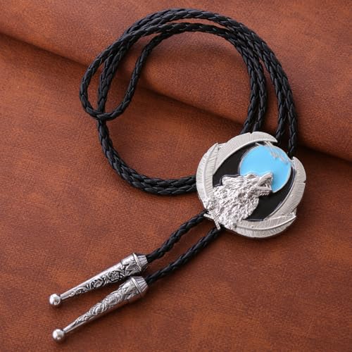 Image of HUABOLA CALYN Bolo Tie for Men Women, Native American Rodeo Cowboy Turquoise /Scorpion /Tiger Eye /Black Agate Leather Necktie