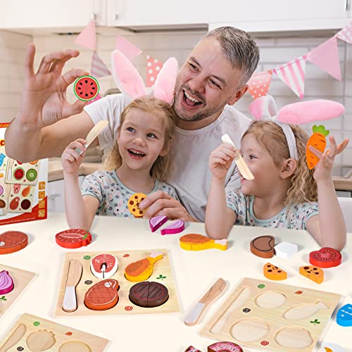 Atoylink 4 Set Kinderküche Holzspielzeug Spielküche Zubehör Küchenspielzeug Lebensmittel Holz mit Obst Gemüse Fleisch… – Bild 8
