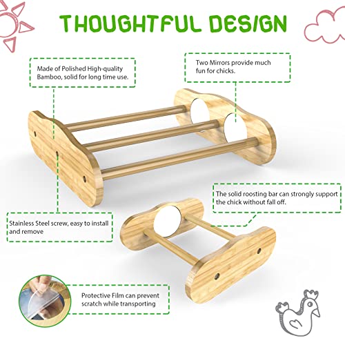 Image of Bamboo Chick Perch with Mirror and Mini Roosting Bar Set for coop and brooder(2 Pack), Training Perch for Large Bird, Hens, Parrots, Macaw, Easy to Assemble and Clean,Fun Toys for Chicken
