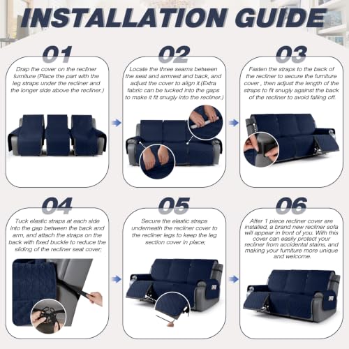 Image of TAOCOCO 100% Waterproof Recliner Sofa Covers Reversible, Dark Blue