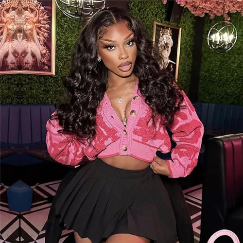 Perbai Womens V Neck Button Down Long Sleeve Colorblock Y2K Cropped Cardigan Sweater Jacket2