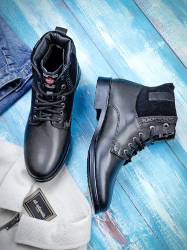 Image of Lee Cooper LC2026B1R Men's Leather High Ankle Boots | Stylish Lace-Up Design | Cushioned Insole for Comfort | Durable & Trendy for Everyday Wear