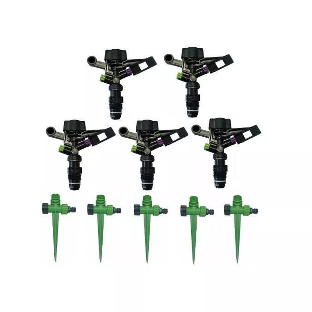 [Pack 5] Zestaw zraszacza do nawadniania Okrągły Zraszacz 1/2 "Męski Zraszacz ogrodowy 360 + szpikulec Uchwyt zraszacza Okrągłe narzędzie do nawadniania zraszacz + szpikulec z zakresem 15m