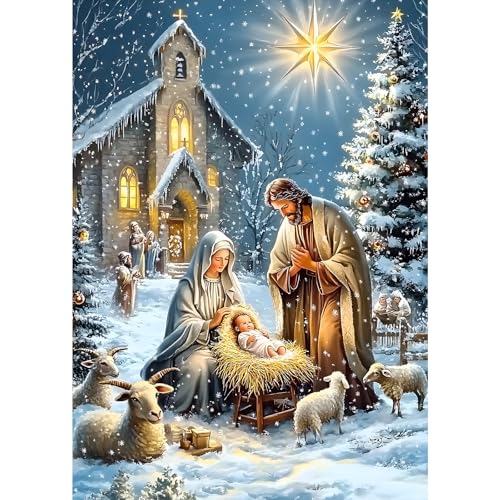 MXJSUA 5D Nacimiento De Navidad Diamond Painting, Diamond Painting Kit Completo, Manualidades Adultos DIY Cristal Pintura De Diamante Para, Painting Para Decoración 30x40cm