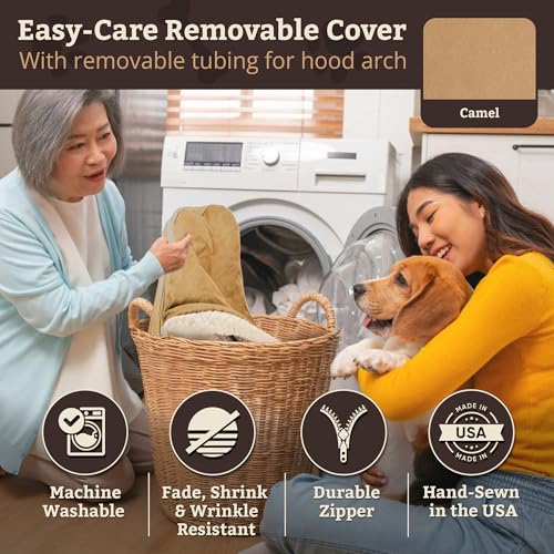 Image of Snoozer Cozy Cave Dog Bed, Round Covered Dog Bed, Camel (S)