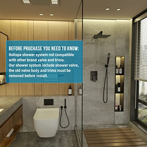 Holispa Black Shower System, Shower Faucet Set With 12-Inch Rain Shower Head And Handheld, Wall Mounted High Pressure Shower Head Set, Shower Combo Set With Shower Valve And Shower Trim, Matte Black #TOP1