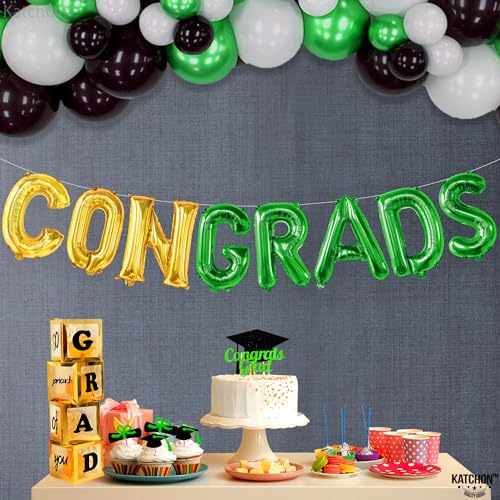 Image of KatchOn, Green and Gold Congrats Balloon - 16 Inch | Congrats Grad Balloons Foil for Graduation Decorations 2026 | Graduation Balloons Banner, Green and Gold Graduation Decorations Class of 2026