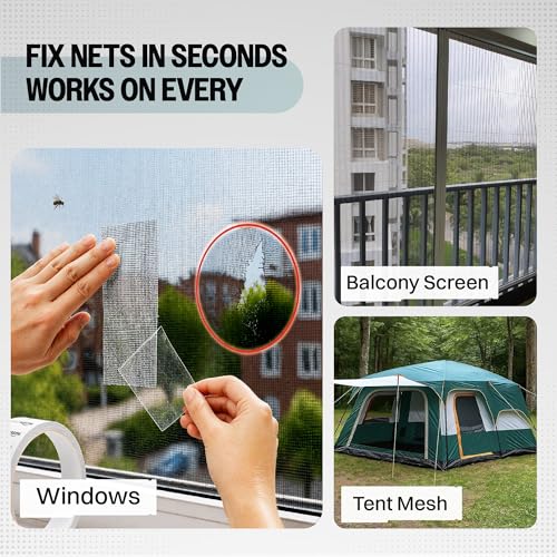 Image of amazon basics Window Screen Repair Mosquito Net Tape (200X5cm) | Strong Adhesive Fiberglass Mesh Net Tape for Window Repair, Tents and Balcony | Mosquito Net Patch Tape for Torn and Damaged Screens
