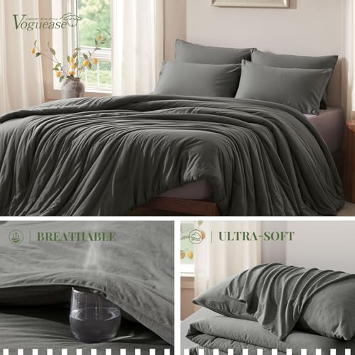 Image of Full Size Comforter Set, Comforters Full Size Luxury Ultra-Soft Jersey Knit Bedding Set, Dark Grey Lightweight Down Alternative Bed Comforter for All Season, 3 Piece Bedding Set