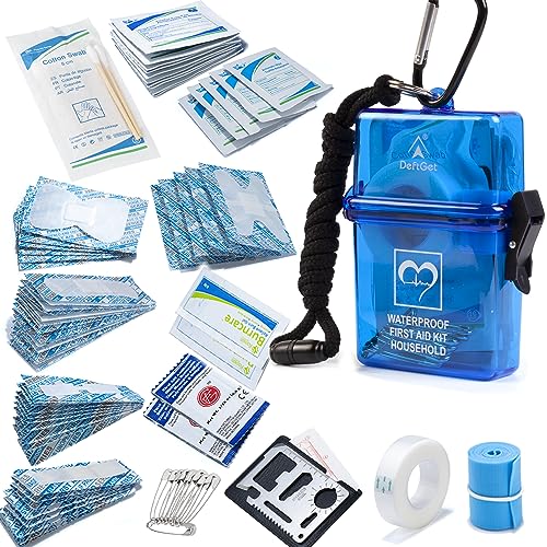 DEFTGET Waterproof First Aid Kit Travel Essentials Camping Essentials Small Emergency Survival Kits Mini Durable Lightweight for Minor Injuries Camping car Hiking Backpacking Essentials (Blue-Seal)