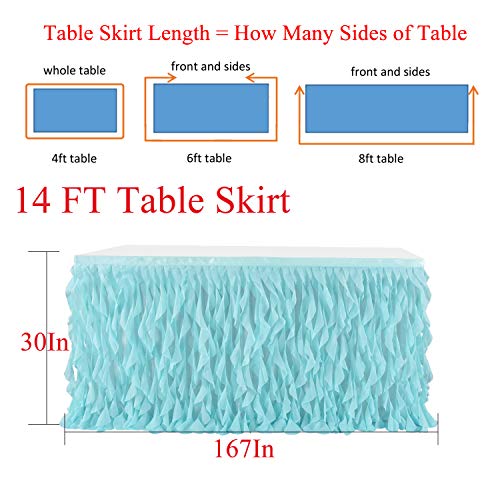 Leegleri Tulle Curly Willow Table Skirt Ruffle Tutu Table Skirt For Rectangle Table Or Round Table,Mermaid Table Skirt For Baby Shower,Birthday Party (Aqua,L 14(Ft)*H 30In) #TOP4