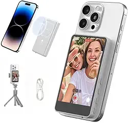 Synco Xview M4 Vlog Selfie Tela para iPhone Câmera Traseira Tela Magnética Selfie para Transmissão ao Vivo, TikTok, Compatível com iOS Android, Kit de Vlogging para iPhone, Capa Branca Magnética