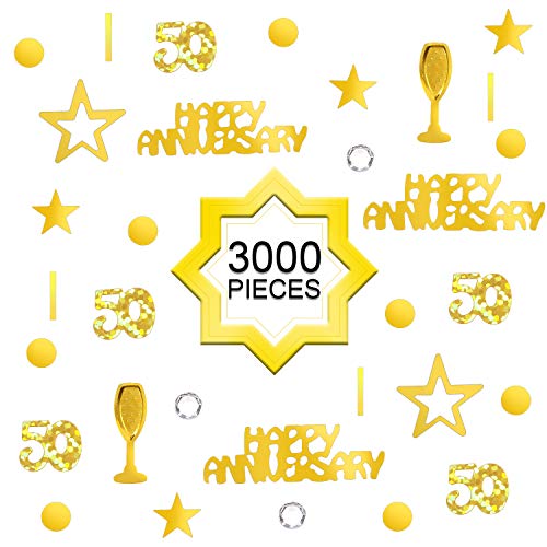 Image of WILLBOND 3000 Pcs Gold 50th Anniversary Confetti Glitter Confetti Table Scatter Decorations for 50th Anniversary Wedding Birthday Party Decoration (Pack of 3)