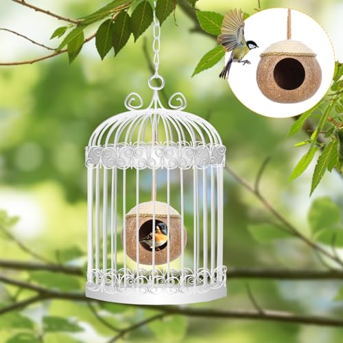 Image of 3 Pcs Natural Coconut Bird Hide Nest Hut for Cage with Woven Straw Bird Parakeet Coconut Fiber Hanging Birdhouse Cage Habitats Decor for Parrot Cockatiel Lovebird Finch Squirrel Hamster