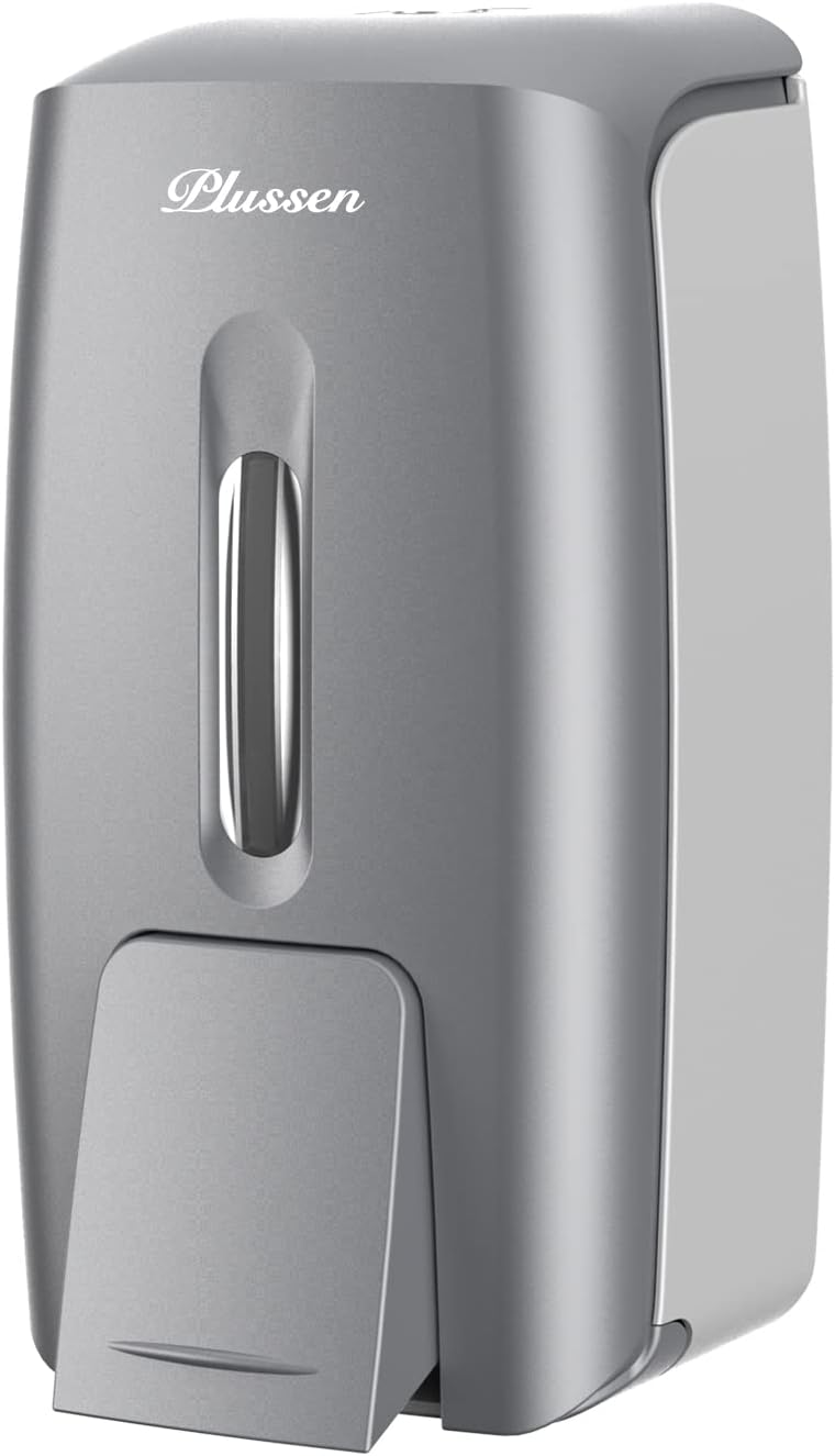 Soap Dispenser Wall Mount, Adhesive No Drill Commercial Liquid Gel Hand Soap Dispenser 800ml Hand Sanitizer Dispenser for Bathroom, Silver