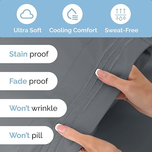 Miniatura 5 de Juego de sábanas extra profundas de 4 piezas, transpirables y refrescantes, juego de sábanas de lujo para hotel, fácil ajuste, suaves, sin arrugas y