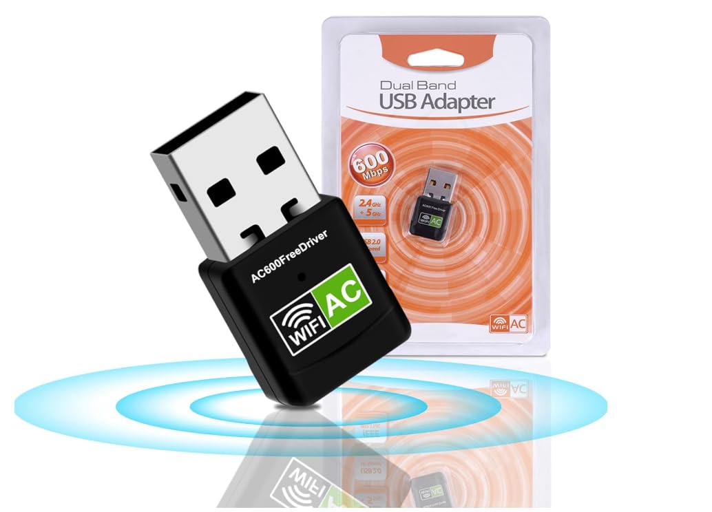Wifi 5 bez sterownika adapter USB 600 Mbps Dual Band 2.4/5GHz bezprzewodowy adapter sieciowy z kijem WiFi, mini odbiornik WiFi do komputera/laptopa/komputera stacjonarnego, obsługuje Windows 11/10/8.1