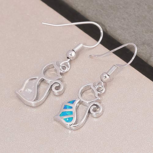 Cinily Cat Earrings Opal Dangle Drop Earrings 18K White Gold Plated Gemstone Earrings Blue Fire Opal Jewelry For Women Girls #TOP4