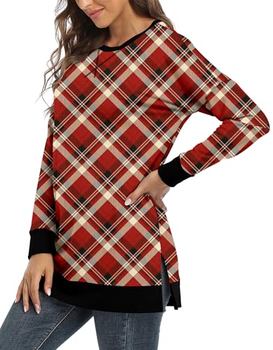 BETTE BOUTIK Women's Drop Long Sleeve Sweatshirts Casual Crewneck Tunic Tops Sweartshirts With Side Slits S-3XL
