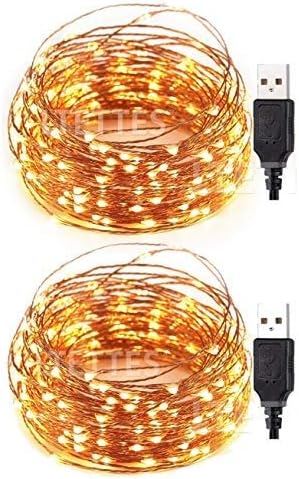 LTETTES Copper Wire LED String Light USB Powered Decorative Fairy Lights Starry Decoration Tapestry Christmas Diwali Bedroom Festival, 15 Meter (Warm White) - Pack of 2