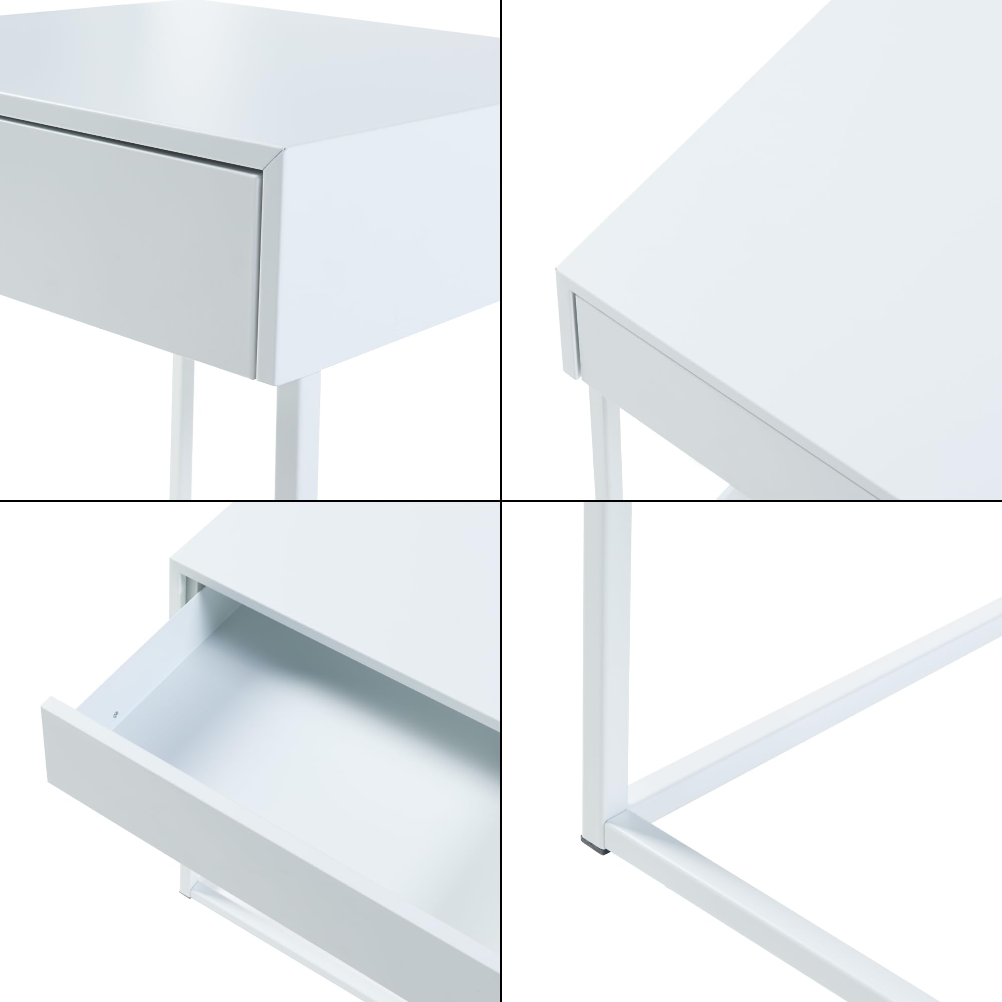 [en.casa] Comodino in Acciaio con Cassetto Tavolino Laterale per Letto Tavolino da Divano Mobiletto Notturno Moderno Industriale 50 x 43 x 41 cm Bianco Opaco