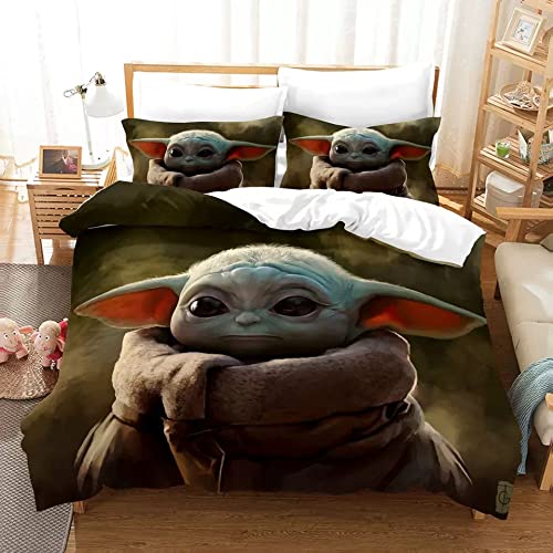 ZMMG Baby yoda Bedding Twin Set Full Size Star Wars Comforter Cover Knitted  Super Soft Microfiber 3-Piece Set, Adult Boys Girls Teen Duvet Cover