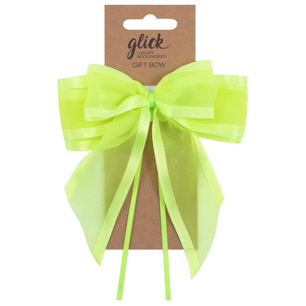 Glick Designer Satin Edge Ribbon Bow, Perfect for Accessorising of Gifts, 17.5 x 12 cm, Neon Green
