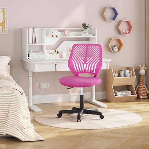 Sedia Ufficio Scrivania Senza Braccioli Girevole a Rotelle Ergonomica Portata 136 kg in Rete Traspirante Altezza Regolabile Rosa - Sedia gaming - Immagine 6