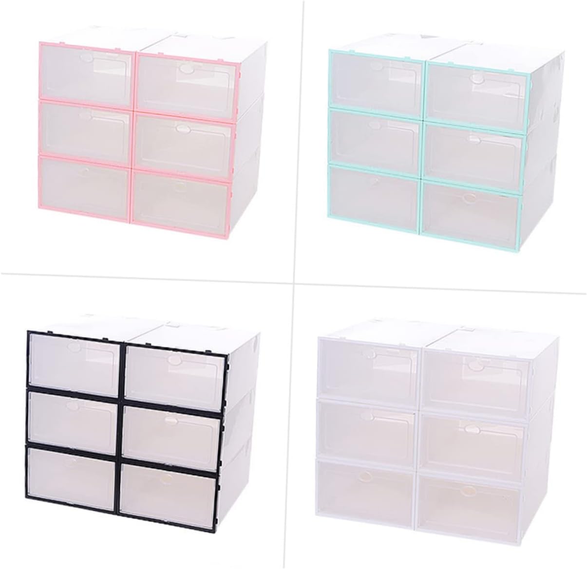 Happyyami 6pcs Thickened Plastic Shoe Box Stackable Storage Containers for Shoes Organize Save Space for Small Spaces