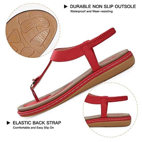 Image of SHIBEVER Womens Sandals Summer Flat: Dressy Casual T-Strap Flip Flop Thong Flats Sandals - Comfortable Walking