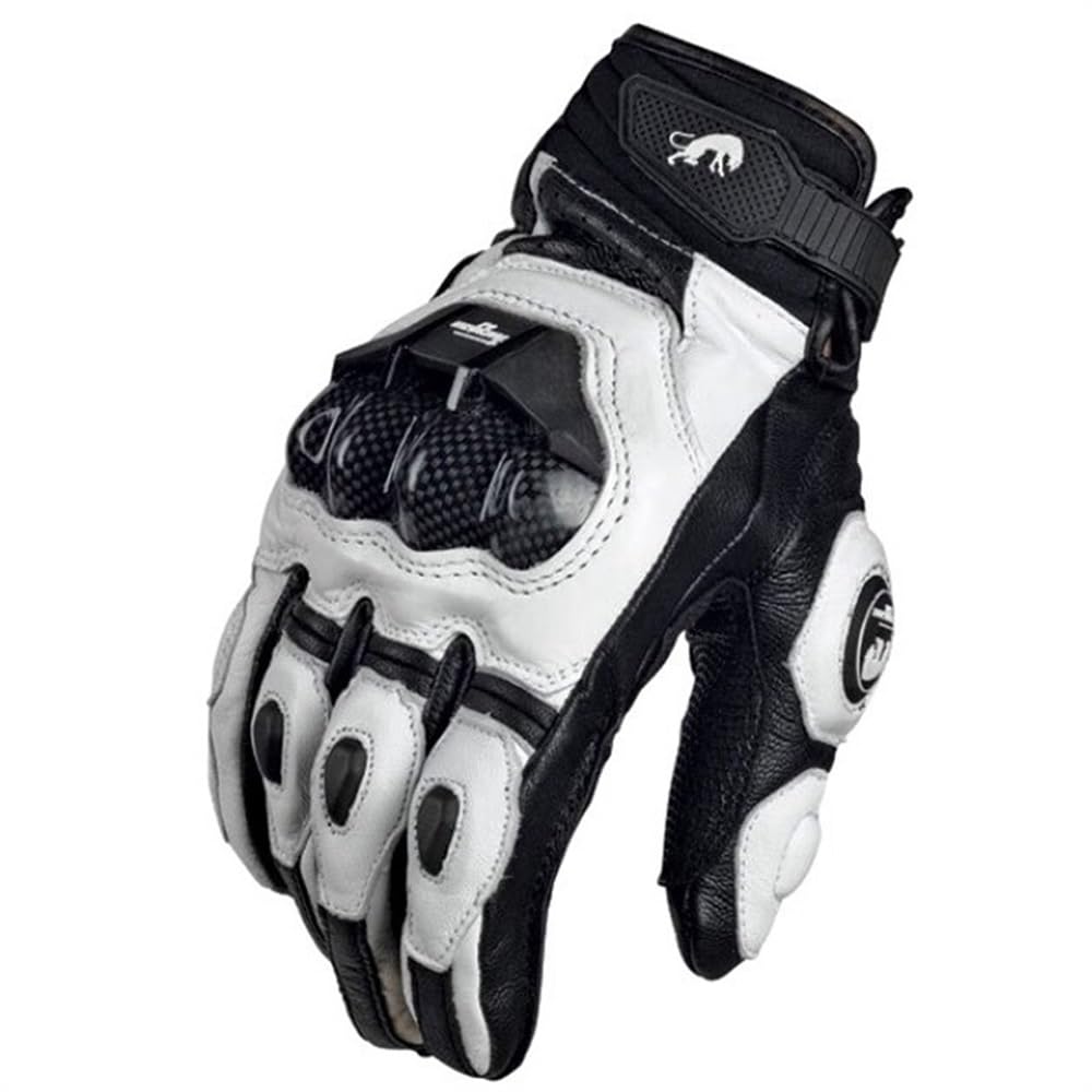 Gants Moto Gants en Cuir en Fibre de Carbone Vélo Vélo Moto Gant d'équitation Gants de Moto Gant Moto(A Pair White,L)
