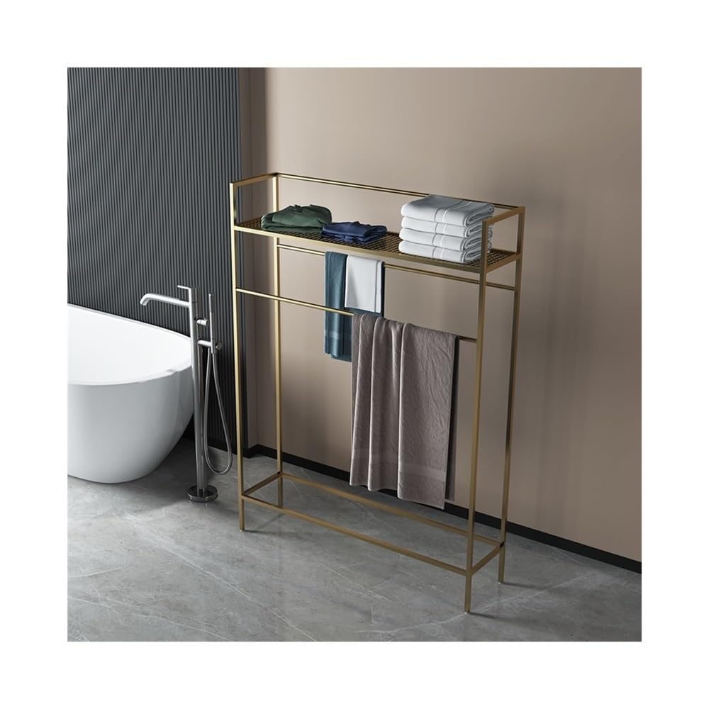 towel rail Simple Bathroom Floor Towel Rack Punch-free Vertical Multifunctional Clothes Hanger(Gold,Medium)