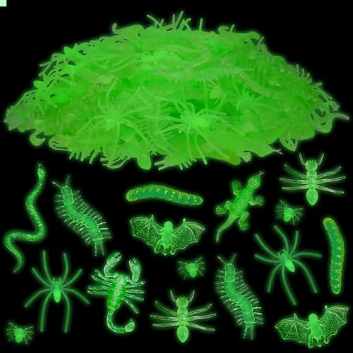 Vellibring 220Pcs Realistic Halloween Glow in The Dark Plastic Bugs Trick Joke Toys, Spiders Centipedes Scorpions Flies Ants for Kids Halloween Party Favors Fool's Day Decoration
