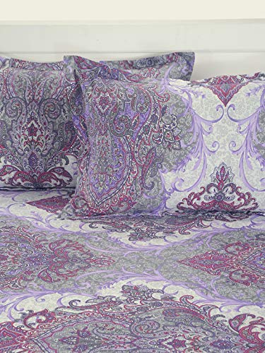 Image of Swayam Pure Cotton Double Bedsheet with 2 Pillow Covers | 160 TC Soft Breathable Bed Sheet | Ethnic Motifs Printed | Size 90 x 100 inch | Comfortable & Durable for Bedroom - Purple