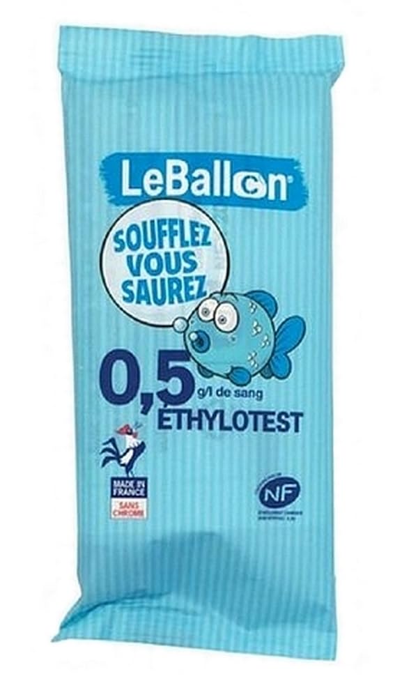 ETHYLOTEST Norma NF X 20702 – Tasa 0,5 g – Lote de 40 ex – Sin cromo – Producto francés – Le Ballon – Validez 06/2028
