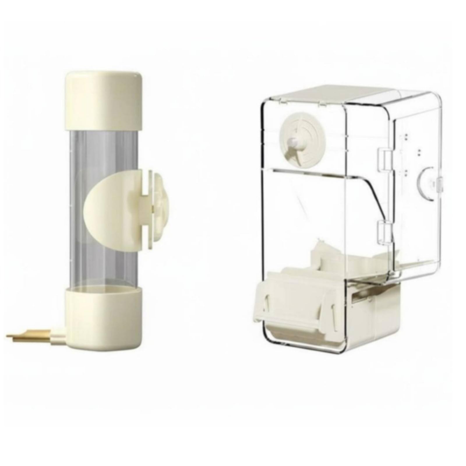 Mangeoire Automatique pour Oiseaux Mangeoire Distributeur Trogne Perchoir Système Anti- Réservoir Transparent en PP Recharge par Ouverture Supérieure, Array, Beige