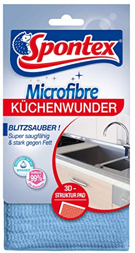 Spontex Microfibre Küchenwunder, 3D Mikrofaser-Pad mit Schwammkern, ideal für alle Küchenoberflächen, effizient gegen Schmutz und Fettrückstände, 1 Stück