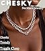 CHESKY Chunky Silver Necklace for Women, Trendy Silver Plated Layered Paperclip Chain Necklace Thick Herringbone Link Chain Toggle Necklaces Non Tarnish Jewelry