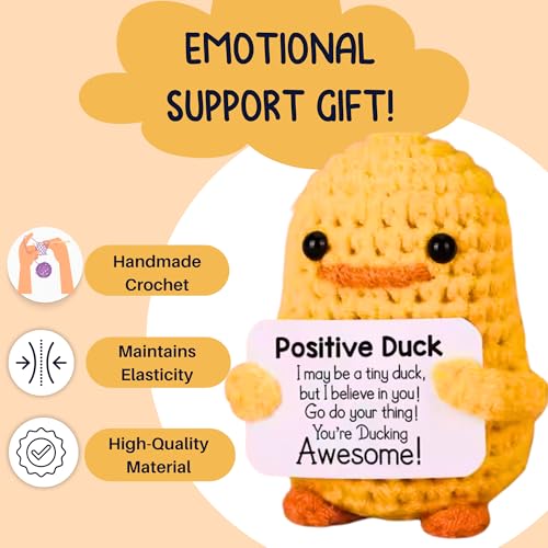 Image of Cute Emotional Support Crochet Toys Handmade Gifts with Message for Women Men Friends Coworkers, Birthday Christmas Valentine's Gift (Duck)