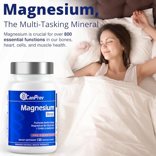 CanPrev Magnesium Bisglycinate Chelated + GABA & Melatonin, 120 Veg Caps, 120-Day Supply, Support Restful Night, Muscle Function, Promote Relaxation & Balanced Sleep-Wake Cycle, Vegan, No GMO & Gluten