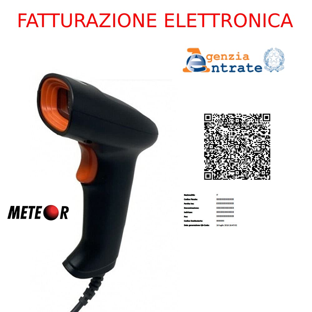 METEOR Lettore Codici Barcode 2D QR Scanner a Barre PROFESSIONALE，Scanner Laser CCD Luce Rossa con Cavo USB per Linux Mac e Windows pc Plug e Play (Nero e Arancione) Computer, Notebook, Windows XP/7/8