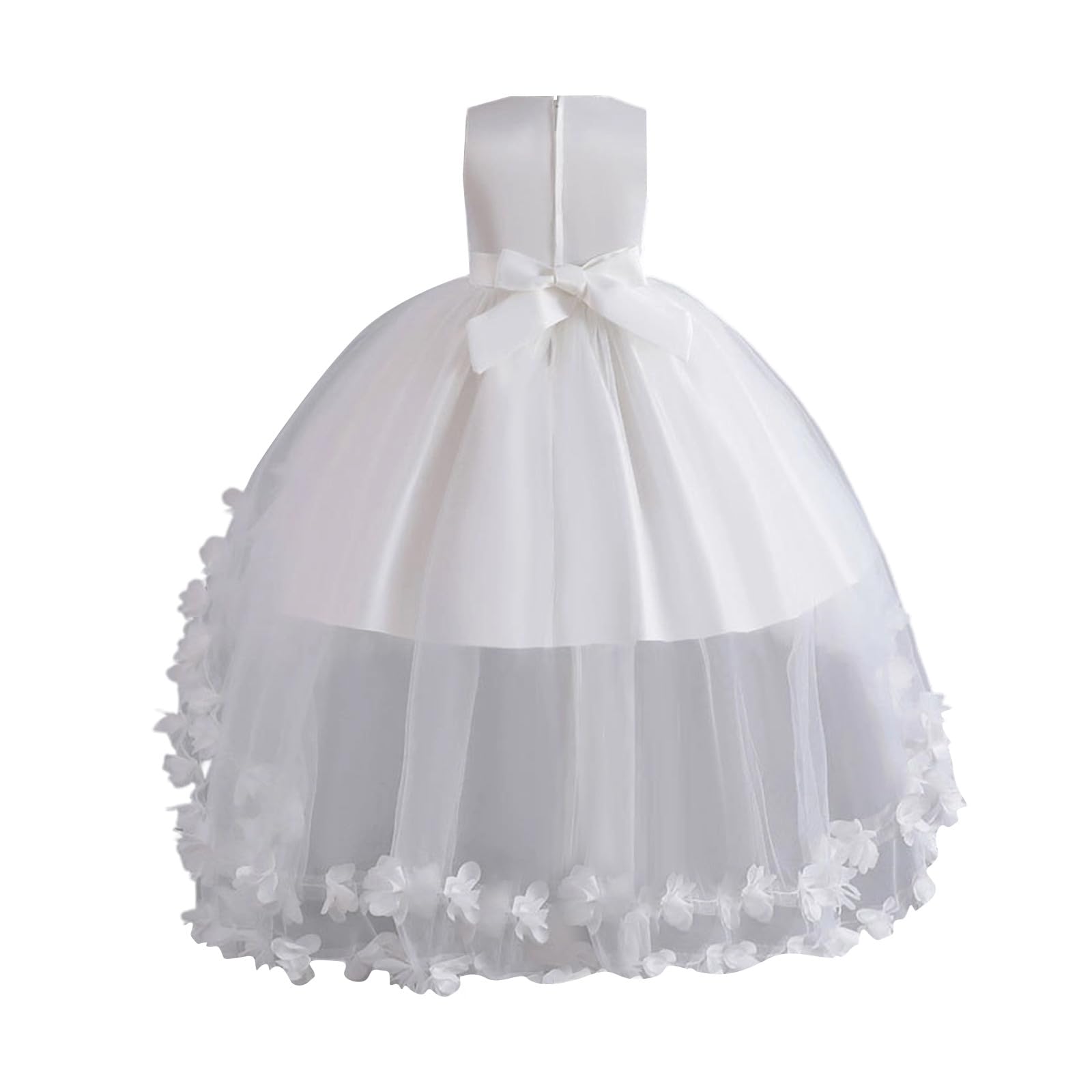 Generico Vestito da Bambina Dettagli in Pizzo e Strass Maniche Corte Traspirante Volant e Nodo a Fiocco Tessuto Cotone Morbido Abito Lungo Maxi per Feste Abito Comunione Elegante Linea ad A Svasata