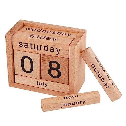 Image of STAR CRAFT Wooden Calendar Table /Desk Calender Office Desk Stationary Calender Handcrafted Natural Wood Perpetual Calendar Set for Desk /Table Decor, Study Room (BLACK)