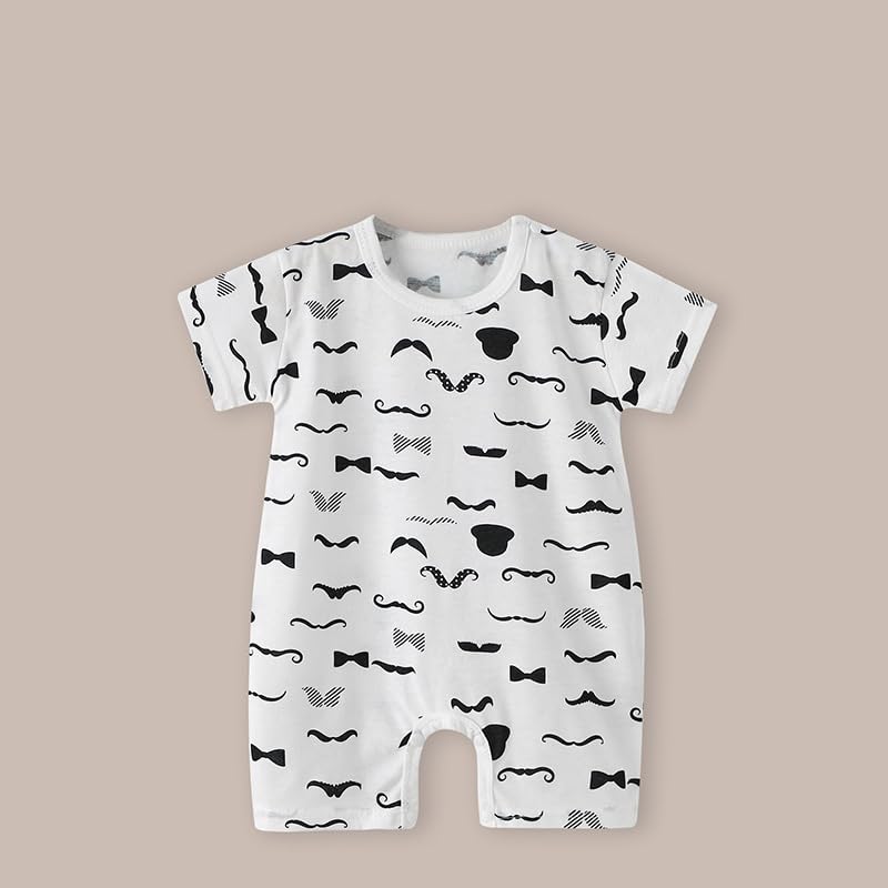 Image of Bold N Elegant Newborn to Toddler Baby Boy Cotton Tiger Cartoon Mustache Print Party Romper with Bowtie Little Gentleman Dress for Babies