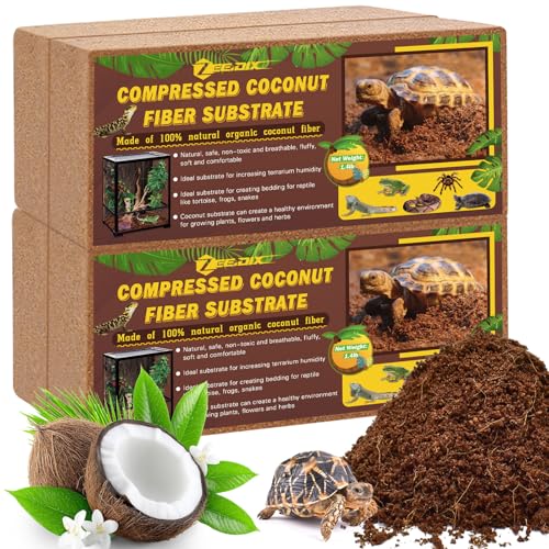 Image of ZeeDix 4 Pack Coconut Fiber Substrate, Premium Coco Coir Reptile Substrate | 100% Coconut Husk Terrarium Bedding for Reptiles, Tortoise, Bearded Dragon, Gecko, Snake, Hermit Crabs, Frogs, Tarantula