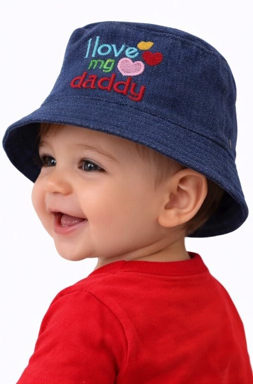 Yanwenx Kids Cotton Denim Bucket Hat with Embroidered Cartoon & Text Patch – Summer Cap for Boys & Girls (2-5 Years) Breathable Sun Protection Outdoor Hat_Multicolour-2 1