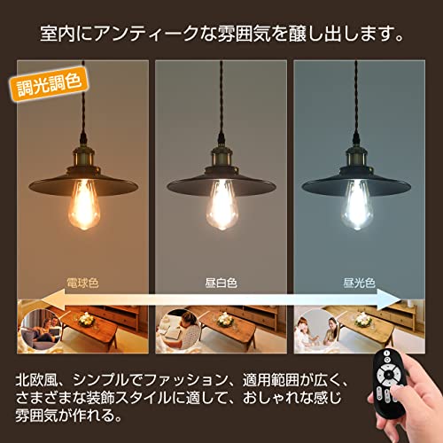 PNRLUX ペンダントライト 3個セット ダクトレール式 E26口金 LED電球付き リモコン付き 直径22cm 吊り下げライト 300LM 4.5W（20W形相当） 北欧風 シーリングランプ インテリア アンティークレトロ ダイニング 吊り下げ 照明器具 天井照明 遠隔操作 装飾電球 雰囲気 調光 調色 常夜灯 食卓 リビング レトロ スチール製 工事不要 居間（電池別売り） [3]