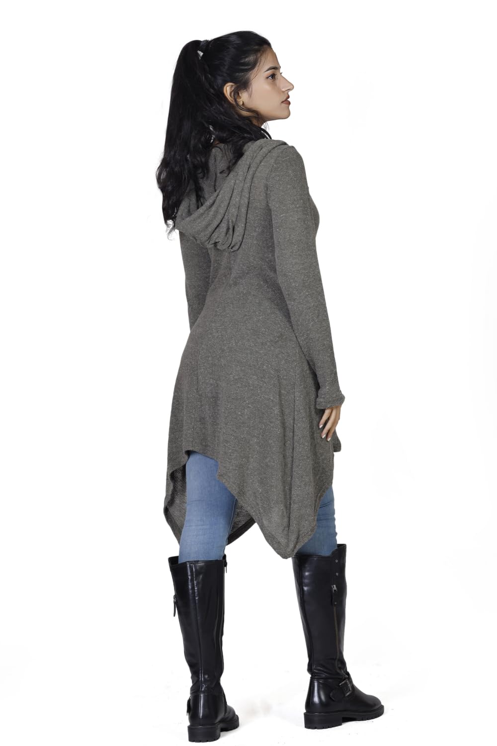 GURU-SHOP, Rebeca Larga, Abrigo de Punto con Capucha Ancha, Chaqueta Caqui, Sintético, Tamaño:S/M (36), Cardigans y Ponchos